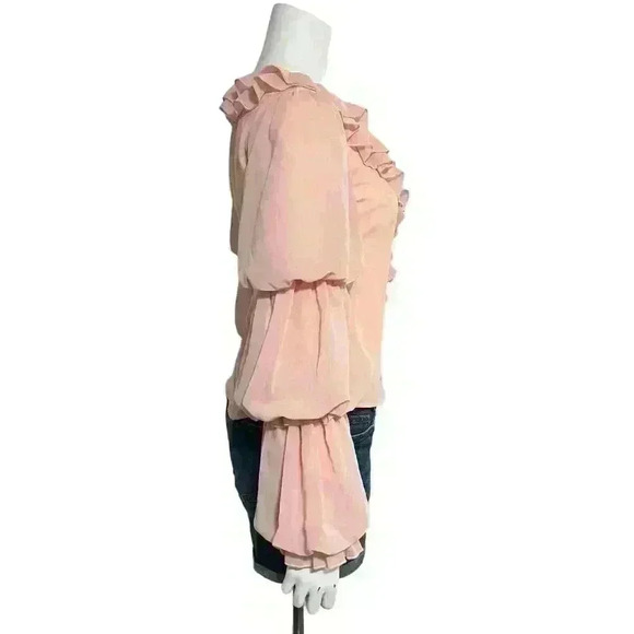Nylon Premium Peach Layered Bubble Sleeve Blouse Size Small - Picture 4 of 11
